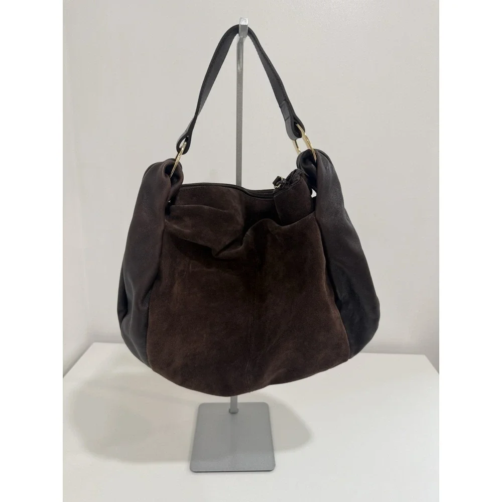 Furla Dark Brown Suede Shoulder Bag Made In Italy